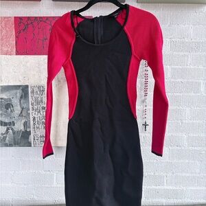 Black & Red Long Sleeve Bodycon Dress